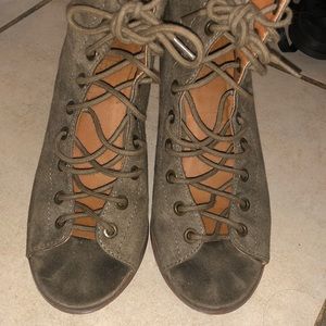 Green suede lace up boots